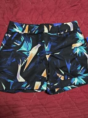 Apt. 9 Black Tropical-Print Athletic Shorts with Teal and Orange Accents